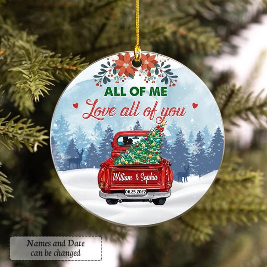 Personalized Acrylic Ornament Love Couple Red Truck