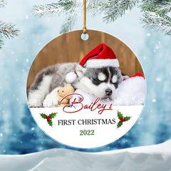 Personalized Acrylic Ornament Puppy First Christmas