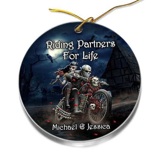 Personalized Acrylic Skull Couple Ornament Riding Partners