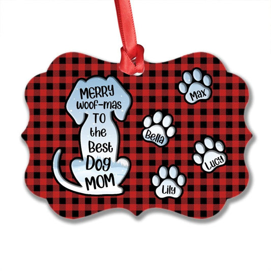 Personalized Aluminum Dog Mom Ornament Gift With Pawprints