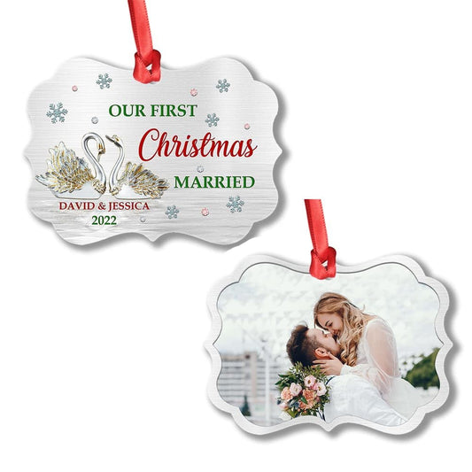 Personalized Aluminum Swan Ornament First Married Couple