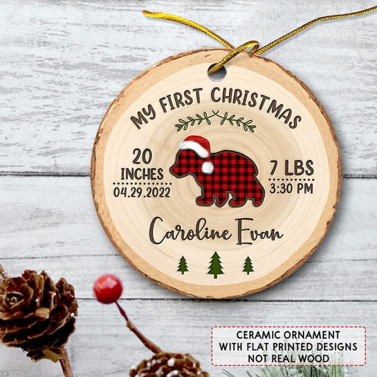 Personalized Baby Bear First Christmas Ornament Style