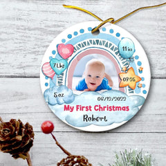 Personalized Baby Boy First Christmas Ornament Rainbow