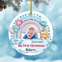 Personalized Baby Boy First Christmas Ornament Rainbow