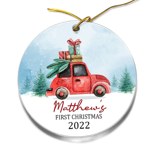 Personalized Baby's Boy First Christmas Ornament Red Truck