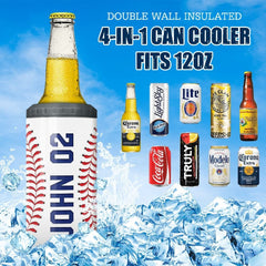 Personalized Baseball Can Cooler Fans Boy Best Gift Leather Style