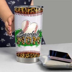 Personalized Baseball Mom Tumbler Leopard Glitter Mother's Day Gift