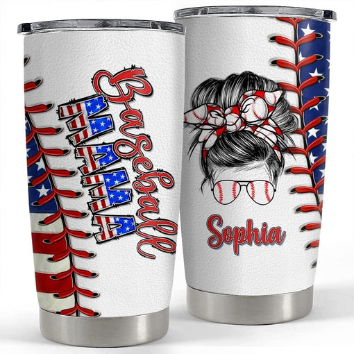 Personalized Baseball Mom Tumbler US Flag Pattern Mother's Day Gift