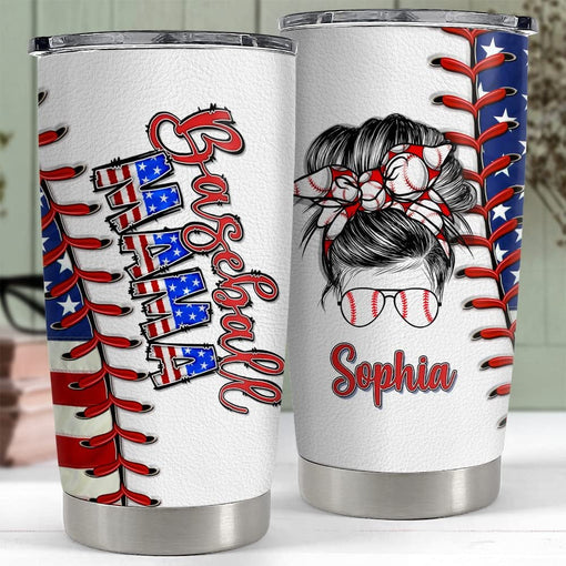 Personalized Baseball Mom Tumbler US Flag Pattern Mother's Day Gift