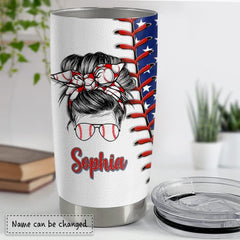 Personalized Baseball Mom Tumbler US Flag Pattern Mother's Day Gift