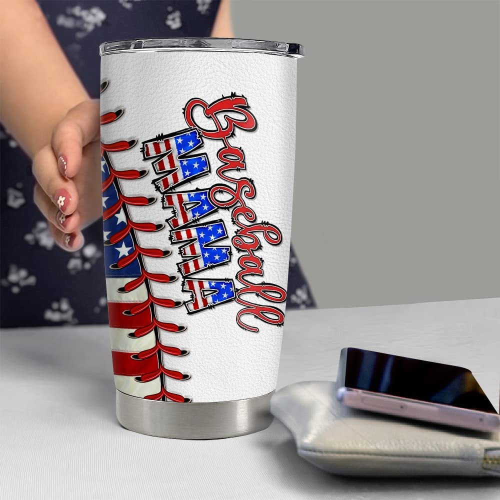 Personalized Baseball Mom Tumbler US Flag Pattern Mother's Day Gift