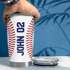 Personalized Baseball Tumbler Custom Name Number For Fans Boy Lover