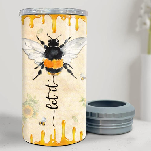 Personalized Bee Can Cooler Honey Sunflower Gift Watercolor Style