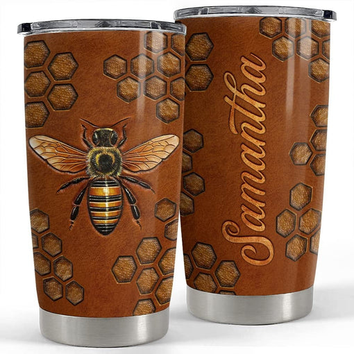 Personalized Bee Tumbler Leather Drawing Style For Animal Lover