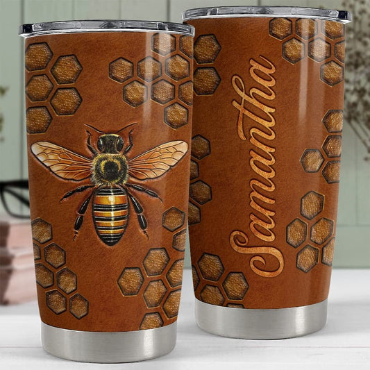 Personalized Bee Tumbler Leather Drawing Style For Animal Lover