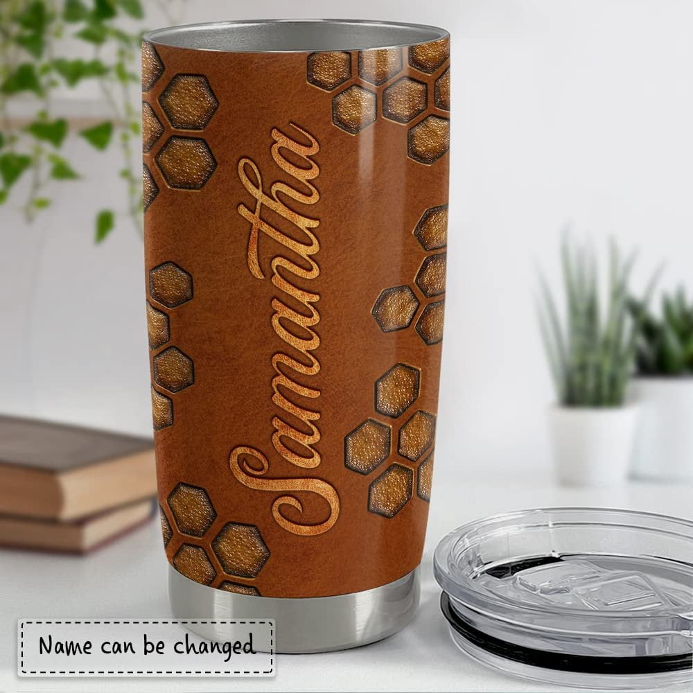 Personalized Bee Tumbler Leather Drawing Style For Animal Lover