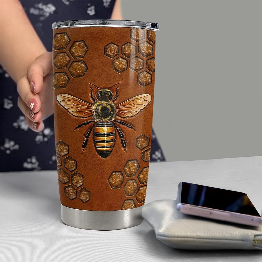Personalized Bee Tumbler Leather Drawing Style For Animal Lover