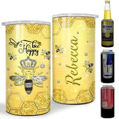 Personalized Beer Can Cooler Queen Bee Jewelry Drawing Style