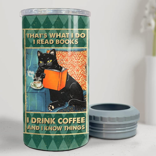 Personalized Black Cat Can Cooler Book Lover For Bookworms Reader