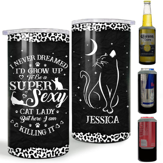 Personalized Black Cat Can Cooler Cat Lady Best Gift For Girl