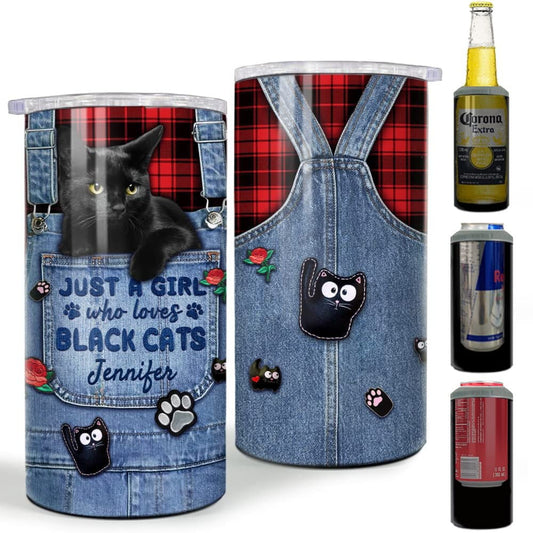 Personalized Black Cat Can Cooler Just A Girls Who Loves Cats For Girl