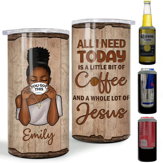 Personalized Black Queen Can Cooler Black Women Jesus And Coffee