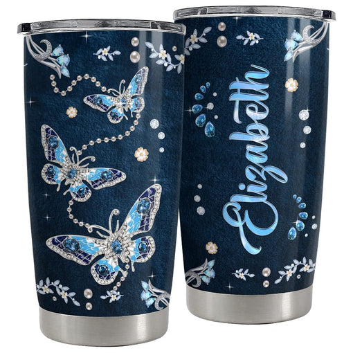 Personalized Blue Butterfly Tumbler Jewelry Drawing For Animal Lover