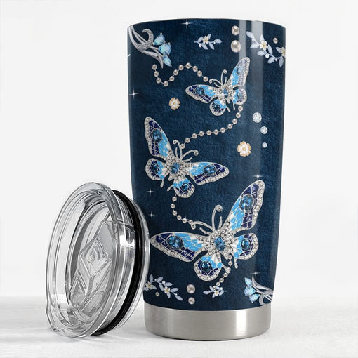 Personalized Blue Butterfly Tumbler Jewelry Drawing For Animal Lover