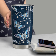 Personalized Blue Butterfly Tumbler Jewelry Drawing For Animal Lover