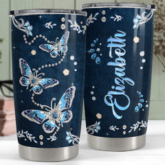 Personalized Blue Butterfly Tumbler Jewelry Drawing For Animal Lover
