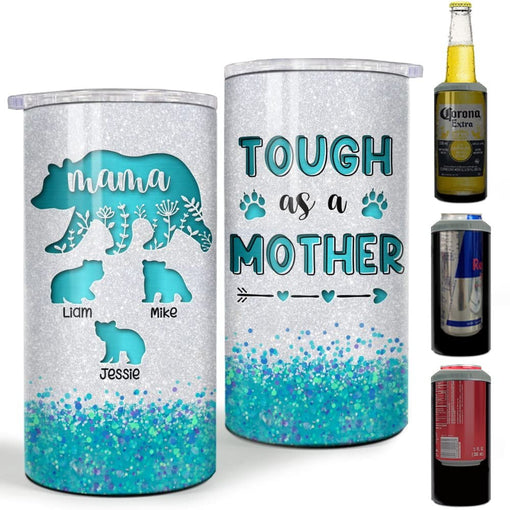 Personalized Blue Mama Bear Can Cooler Tough As A Mother For Mother's Day