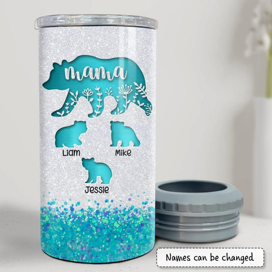 Personalized Blue Mama Bear Can Cooler Tough As A Mother For Mother's Day