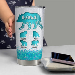 Personalized Blue Mama Bear Tumbler Tough As A Mom Mother's Day Gifts