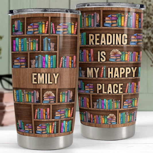 Personalized Book Lovers Tumbler Bookshelf Bookworm Reader Girl Women