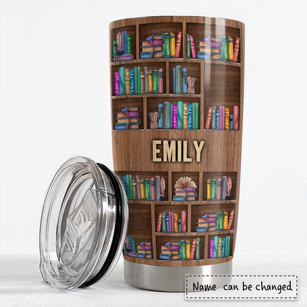 Personalized Book Lovers Tumbler Bookshelf Bookworm Reader Girl Women