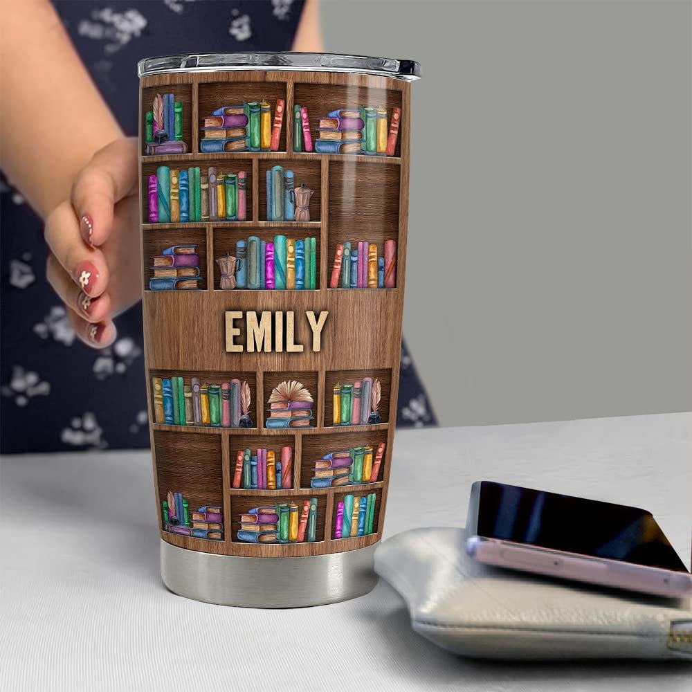 Personalized Book Lovers Tumbler Bookshelf Bookworm Reader Girl Women