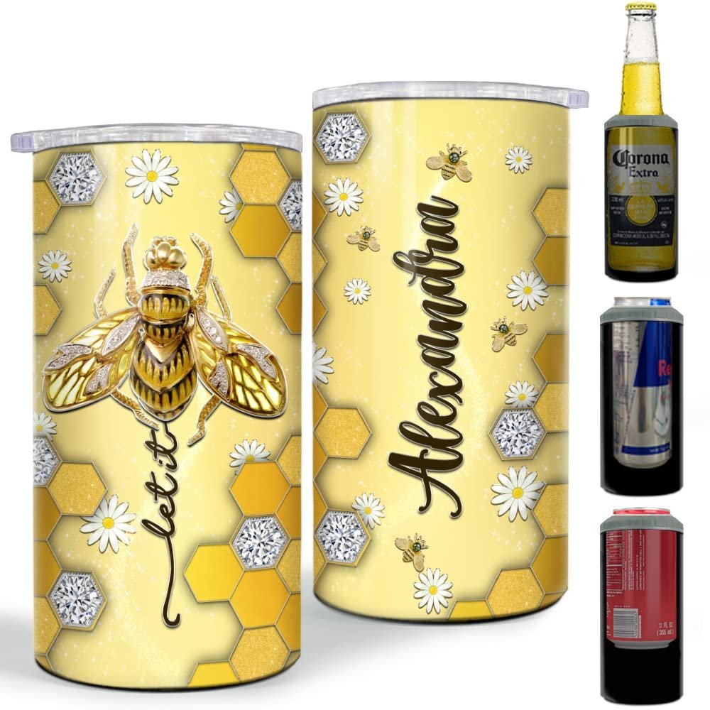 Personalized Bumble Bee Can Cooler Jewelry Style Flower For Women Girl