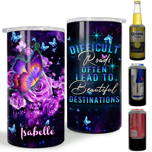Personalized Butterfly Can Cooler Beautiful Road Motivational Quote