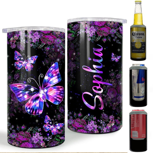 Personalized Butterfly Can Cooler Crystal Drawing Floral Style