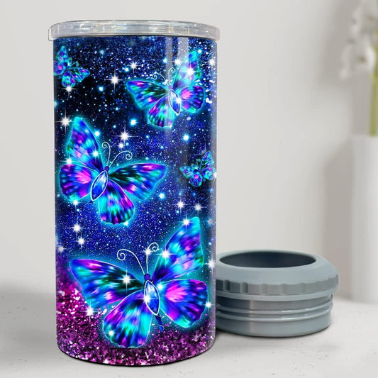 Personalized Butterfly Can Cooler Glitter Drawing For Animal Lover
