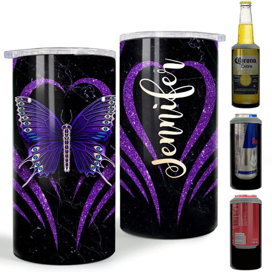 Personalized Butterfly Can Cooler Glitter Drawing Style For Sister Mom