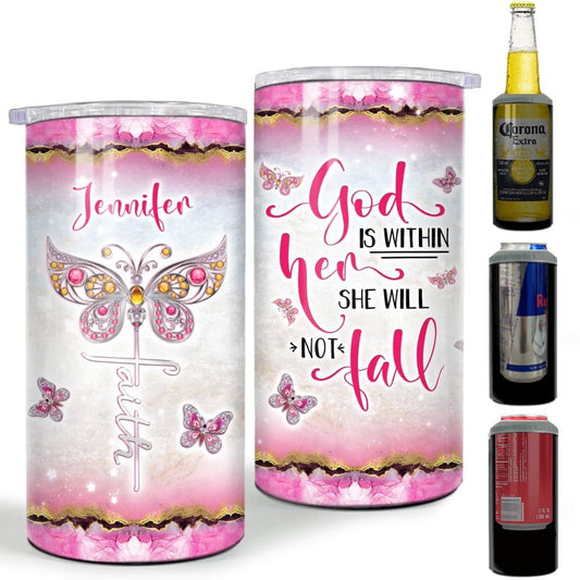 Personalized Butterfly Can Cooler God Is Within Her Jewelry Faith