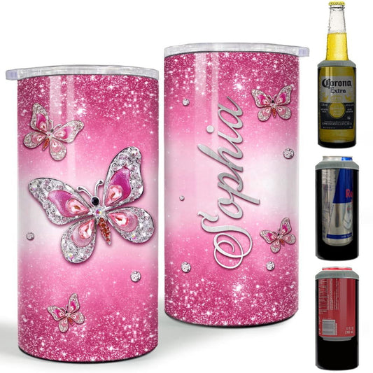 Personalized Butterfly Can Cooler Jewelry Style Drawing For Girl