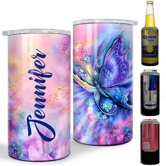 Personalized Butterfly Can Cooler Rainbow Watercolor Style For Mom