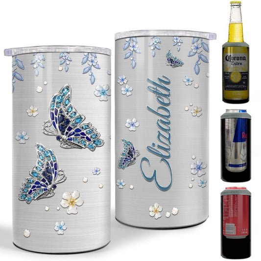 Personalized Butterfly Can Cooler With Lid Jewelry Style For Girl