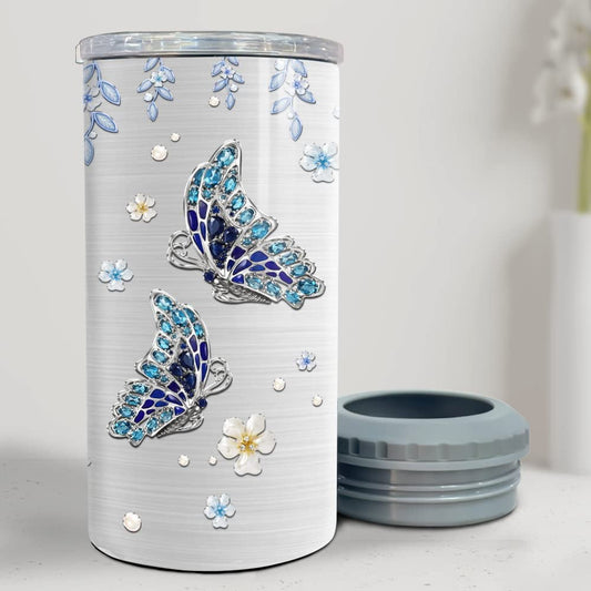 Personalized Butterfly Can Cooler With Lid Jewelry Style For Girl