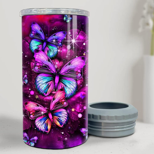 Personalized Butterfly Glitter Can Cooler Stainless Steel For Girl