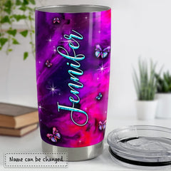 Personalized Butterfly Glitter Tumbler Stainless Steel For Animal Lover