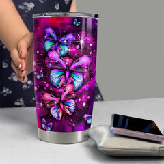 Personalized Butterfly Glitter Tumbler Stainless Steel For Animal Lover