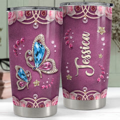 Personalized Butterfly Tumbler Coffee Jewelry Style